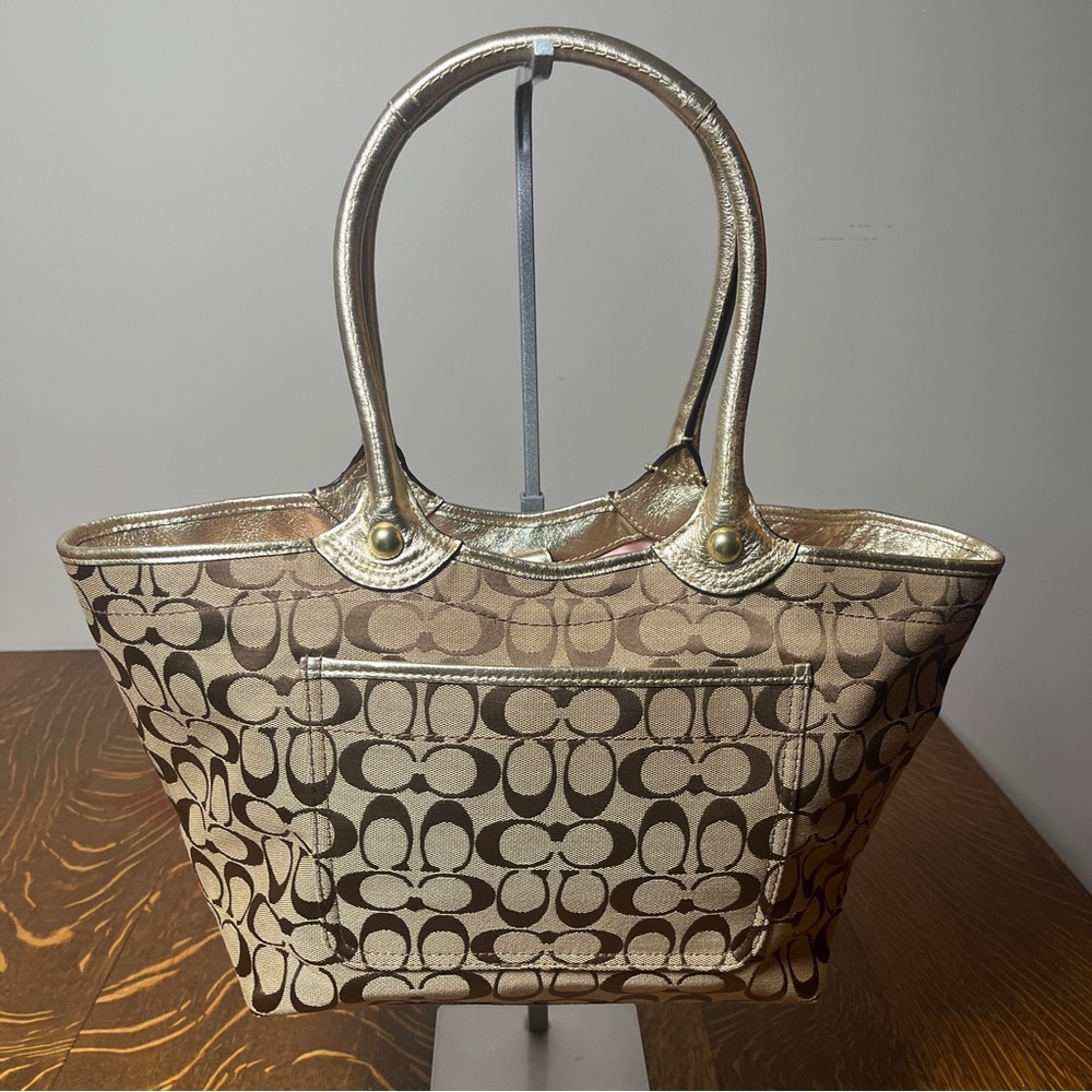 Coach Bleeker Signature Floral and Gold Tote Bag - Picture 2 of 14
